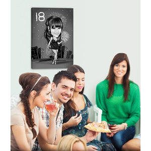 Karikatur vom Foto - Geburtstag Feuerwerk SW (ca304sw) - Lustige individuelle Karikatur vom eigenen Foto