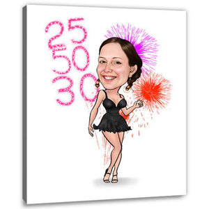 Karikatur vom Foto - Geburtstag Feuerwerk WB (ca304wb) - Lustige individuelle Karikatur vom eigenen Foto