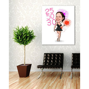 Karikatur vom Foto - Geburtstag Feuerwerk WB (ca304wb) - Lustige individuelle Karikatur vom eigenen Foto