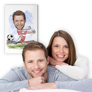Karikatur vom Foto - Fussball weiss rot (andere Vereins-Shirts mgl.Zeichnung farbig (ca309pen-color) - Lustige individuelle Karikatur vom eigenen Foto