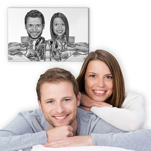 Karikatur vom Foto - Manager busy Paar mit Zeichnung (ca357couple-pen) - Lustige individuelle Karikatur vom eigenen Foto