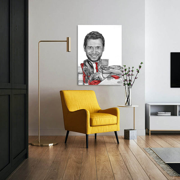Karikatur vom Foto - Manager busy Zeichnung mit rot (ca357pen-red) - Lustige individuelle Karikatur vom eigenen Foto