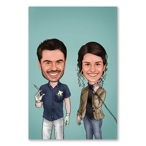 Karikatur vom Foto - Zahnarzt und Helferin (ca359) - Lustige individuelle Karikatur vom eigenen Foto