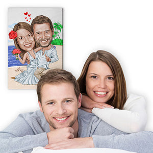 Karikatur vom Foto - Tropische Heirat Zeichnung mit rot (ca3611pen-color) - Lustige individuelle Karikatur vom eigenen Foto