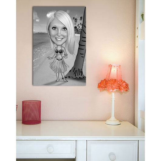 Karikatur vom Foto - Hawaii Beach SW (ca382womansw) - Lustige individuelle Karikatur vom eigenen Foto