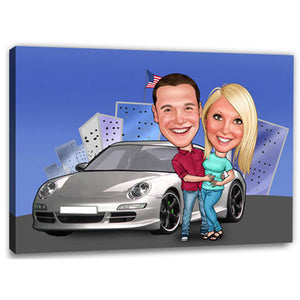 Karikatur vom Foto - Mein Auto (andere Automarken mgl.) (ca392couple) - Lustige individuelle Karikatur vom eigenen Foto