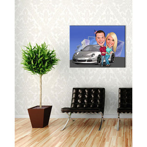 Karikatur vom Foto - Mein Auto (andere Automarken mgl.) (ca392couple) - Lustige individuelle Karikatur vom eigenen Foto