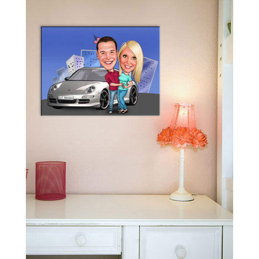 Karikatur vom Foto - Mein Auto (andere Automarken mgl.) (ca392couple) - Lustige individuelle Karikatur vom eigenen Foto