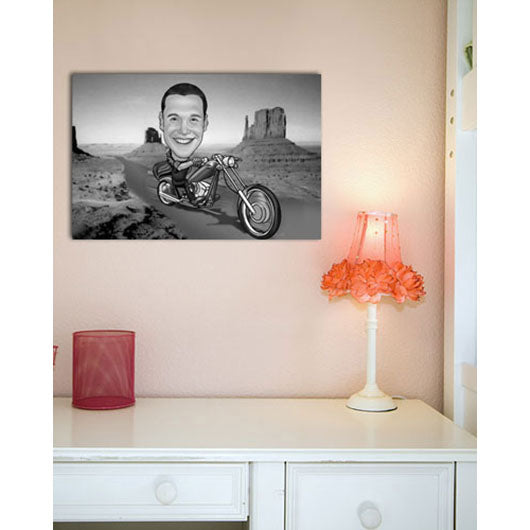 Karikatur vom Foto - Tour im Valley (andere Motorradtypen mgl.) SW (ca403mansw) - Lustige individuelle Karikatur vom eigenen Foto