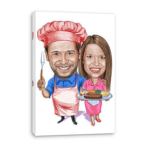 Karikatur vom Foto - Köche aus Leidenschaft Zeichnung mit rot (ca4051pen-color) - Lustige individuelle Karikatur vom eigenen Foto