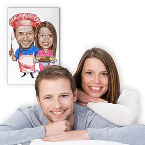 Karikatur vom Foto - Köche aus Leidenschaft Zeichnung mit rot (ca4051pen-color) - Lustige individuelle Karikatur vom eigenen Foto