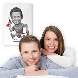 Karikatur vom Foto - Handwerker im Laufschritt Zeichnung in rot (ca4071pen-red) - Lustige individuelle Karikatur vom eigenen Foto