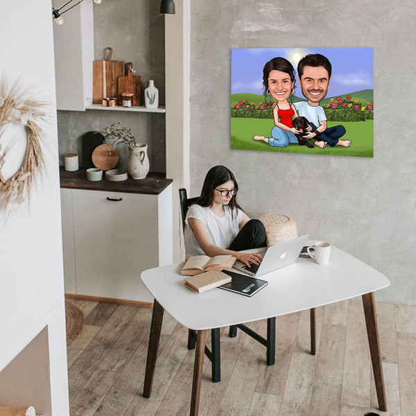 Karikatur vom Foto - Pärchen im Garten (ca415) - Lustige individuelle Karikatur vom eigenen Foto