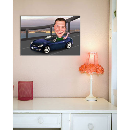 Karikatur vom Foto - Brückenfahrt (andere Fahrzeugtypen mgl.) (ca423man) - Lustige individuelle Karikatur vom eigenen Foto