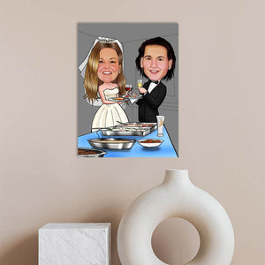 Karikatur vom Foto - Am Hochzeitsbuffet (ca467) - Lustige individuelle Karikatur vom eigenen Foto