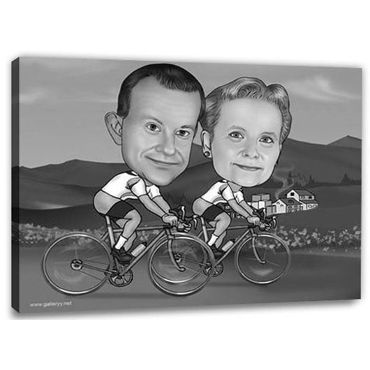 Karikatur vom Foto - Biken im Allgäu SW (ca496sw) - Lustige individuelle Karikatur vom eigenen Foto