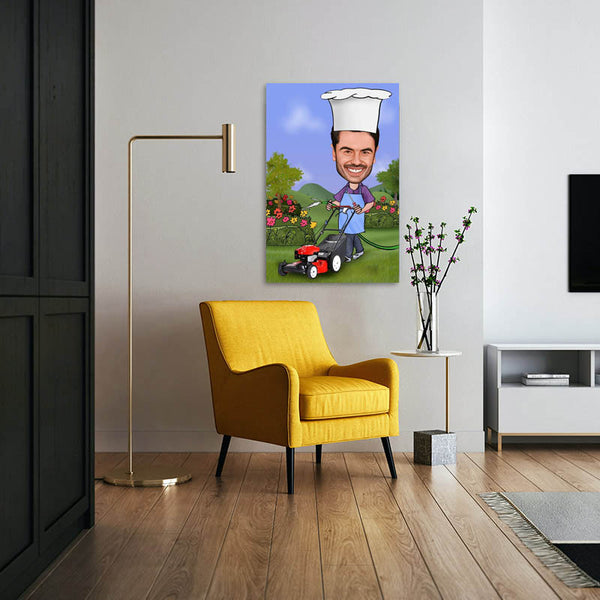 Karikatur vom Foto - Rasenmäher (ca544) - Lustige individuelle Karikatur vom eigenen Foto