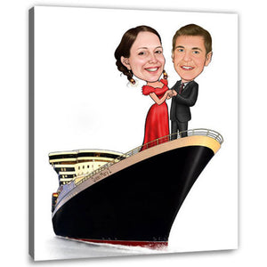 Karikatur vom Foto - Paar auf Dampfer WB (ca545wb) - Lustige individuelle Karikatur vom eigenen Foto