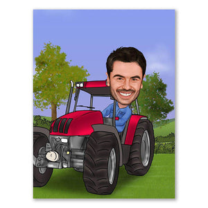 Karikatur vom Foto - Mann im Trecker (ca565) - Lustige individuelle Karikatur vom eigenen Foto