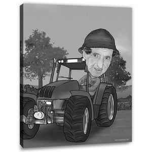 Karikatur vom Foto - Mann im Trecker SW (ca565sw) - Lustige individuelle Karikatur vom eigenen Foto