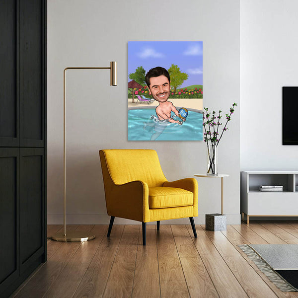 Karikatur vom Foto - Badespaß im Pool (ca570) - Lustige individuelle Karikatur vom eigenen Foto
