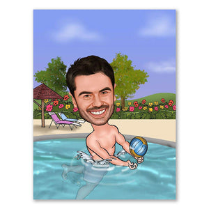 Karikatur vom Foto - Mann mit Wasserball (ca581) - Lustige individuelle Karikatur vom eigenen Foto
