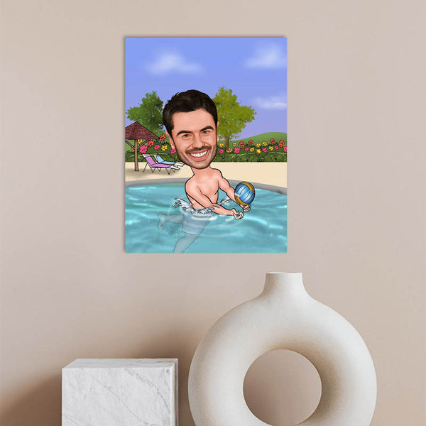 Karikatur vom Foto - Mann mit Wasserball (ca581) - Lustige individuelle Karikatur vom eigenen Foto