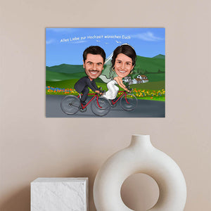 Karikatur vom Foto - Hochzeitspaar beim radeln (ca583) - Lustige individuelle Karikatur vom eigenen Foto