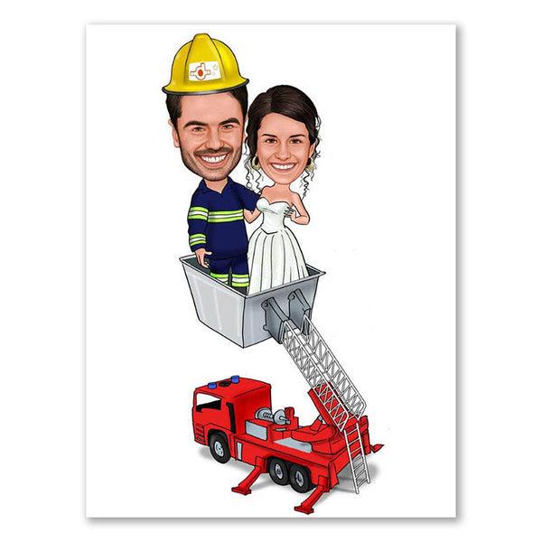 Karikatur vom Foto - Feuerwehr ganz oben (ca607) - Lustige individuelle Karikatur vom eigenen Foto