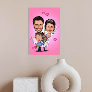 Karikatur vom Foto - Hochzeitspaar mit Sohnemann (ca609) - Lustige individuelle Karikatur vom eigenen Foto