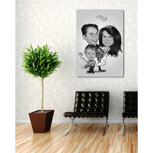 Karikatur vom Foto - Hochzeitspaar mit Sohnemann SW (ca609sw) - Lustige individuelle Karikatur vom eigenen Foto