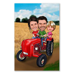 Karikatur vom Foto - roter Traktor (ca657) - Lustige individuelle Karikatur vom eigenen Foto