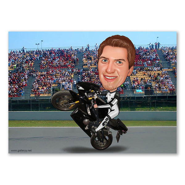 Karikatur vom Foto - Biker Stuntman (ca666) - Lustige individuelle Karikatur vom eigenen Foto
