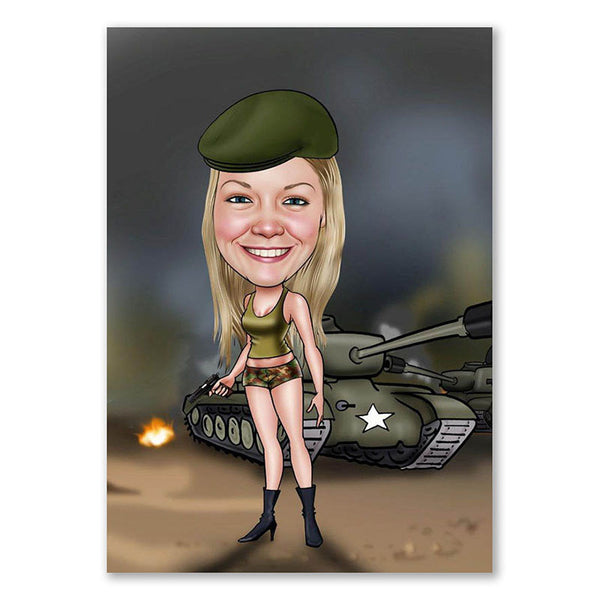 Karikatur vom Foto - Frau Panzer (ca696) - Lustige individuelle Karikatur vom eigenen Foto