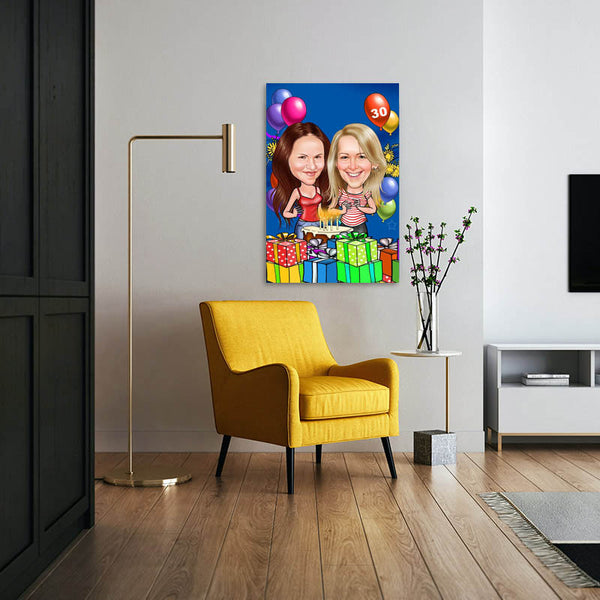 Karikatur vom Foto - Party Girls (ca734) - Lustige individuelle Karikatur vom eigenen Foto
