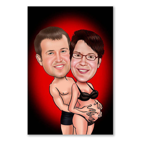 Karikatur vom Foto - Schwanger (ca737) - Lustige individuelle Karikatur vom eigenen Foto