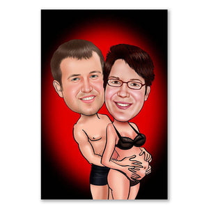 Karikatur vom Foto - Schwanger (ca737) - Lustige individuelle Karikatur vom eigenen Foto