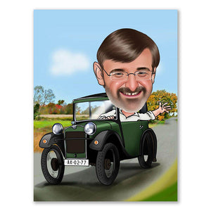 Karikatur vom Foto - Oldtimer (ca755) - Lustige individuelle Karikatur vom eigenen Foto