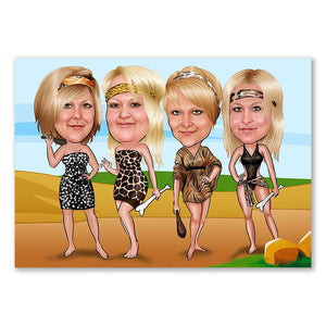 Karikatur vom Foto - Die Ureinwohnerinnen (ca820) - Lustige individuelle Karikatur vom eigenen Foto