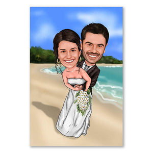 Karikatur vom Foto - Hochzeitspaar am Strand (ca918) - Lustige individuelle Karikatur vom eigenen Foto