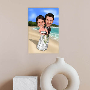 Karikatur vom Foto - Hochzeitspaar am Strand (ca918) - Lustige individuelle Karikatur vom eigenen Foto