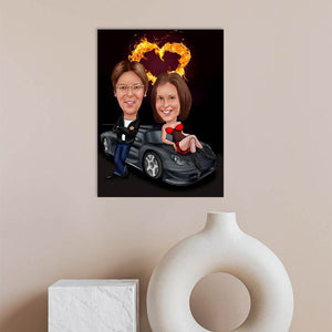 Karikatur vom Foto - Heißes Herz-Paar (ca927) - Lustige individuelle Karikatur vom eigenen Foto