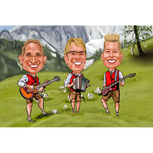 Karikatur vom Foto - Bayrische Musikband (ca973) - Lustige individuelle Karikatur vom eigenen Foto