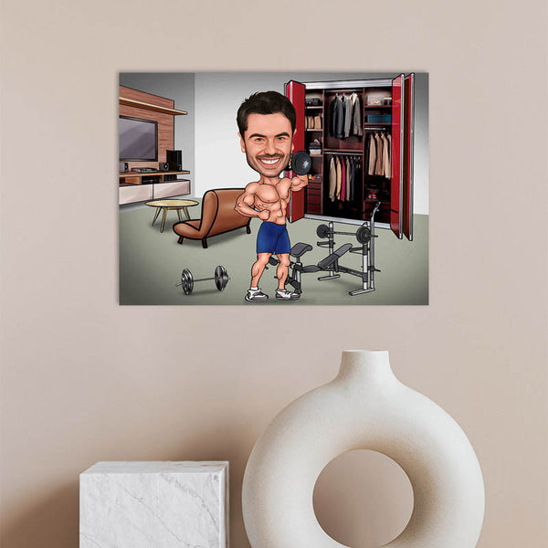 Karikatur vom Foto - Sport Zuhause (ca985) - Lustige individuelle Karikatur vom eigenen Foto