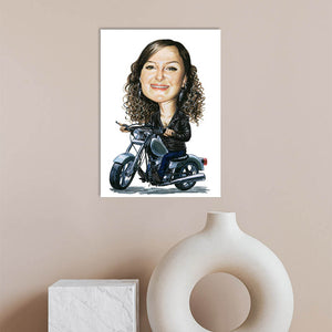 Karikatur vom Foto - Lady auf Bike (cdi142) - Lustige individuelle Karikatur vom eigenen Foto