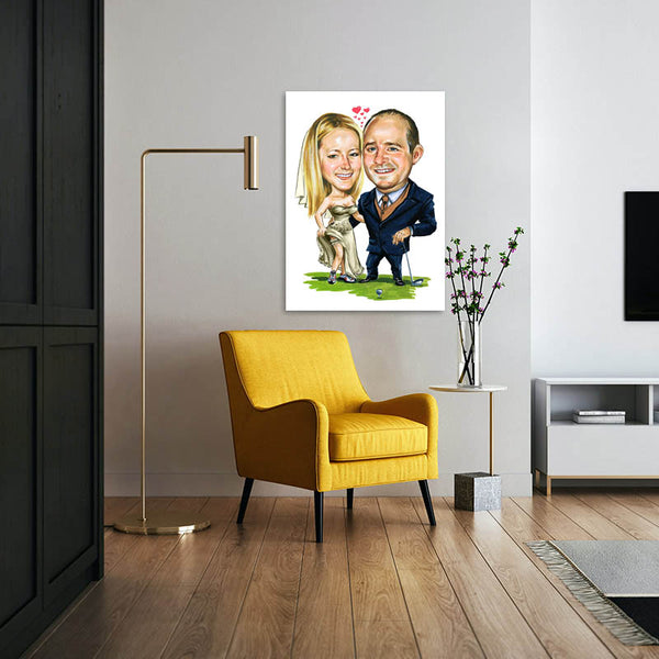 Karikatur vom Foto - Liebespaar auf dem Grün (cdi164) - Lustige individuelle Karikatur vom eigenen Foto