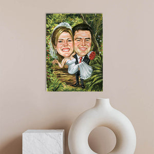 Karikatur vom Foto - Hochzeitspaar im Dschungel (cdi247) - Lustige individuelle Karikatur vom eigenen Foto