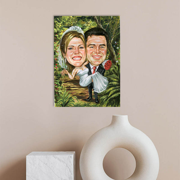 Karikatur vom Foto - Hochzeitspaar im Dschungel (cdi247) - Lustige individuelle Karikatur vom eigenen Foto