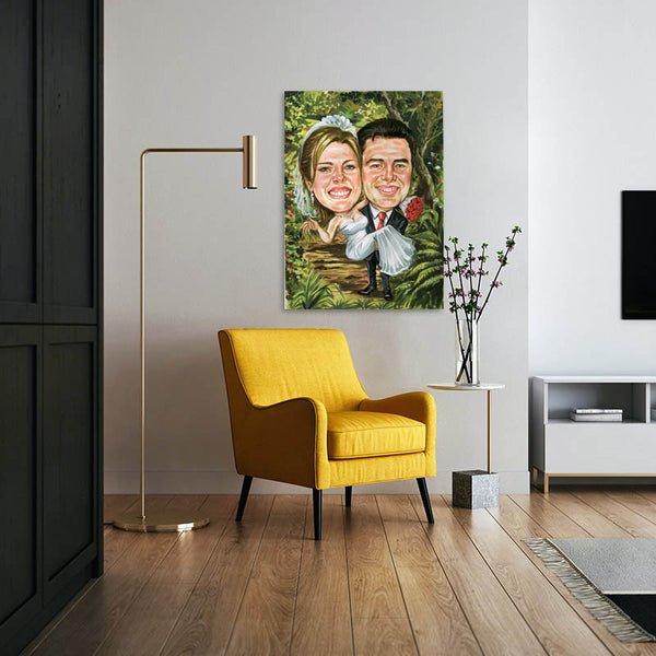 Karikatur vom Foto - Hochzeitspaar im Dschungel (cdi247) - Lustige individuelle Karikatur vom eigenen Foto