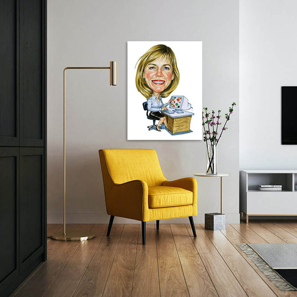 Karikatur vom Foto - Frau bei der Arbeit (cdi258) - Lustige individuelle Karikatur vom eigenen Foto